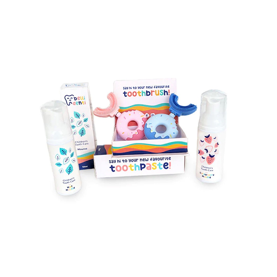 Belli Denti® Set - 2x Zahnbürste und 2x Schaumzahncreme